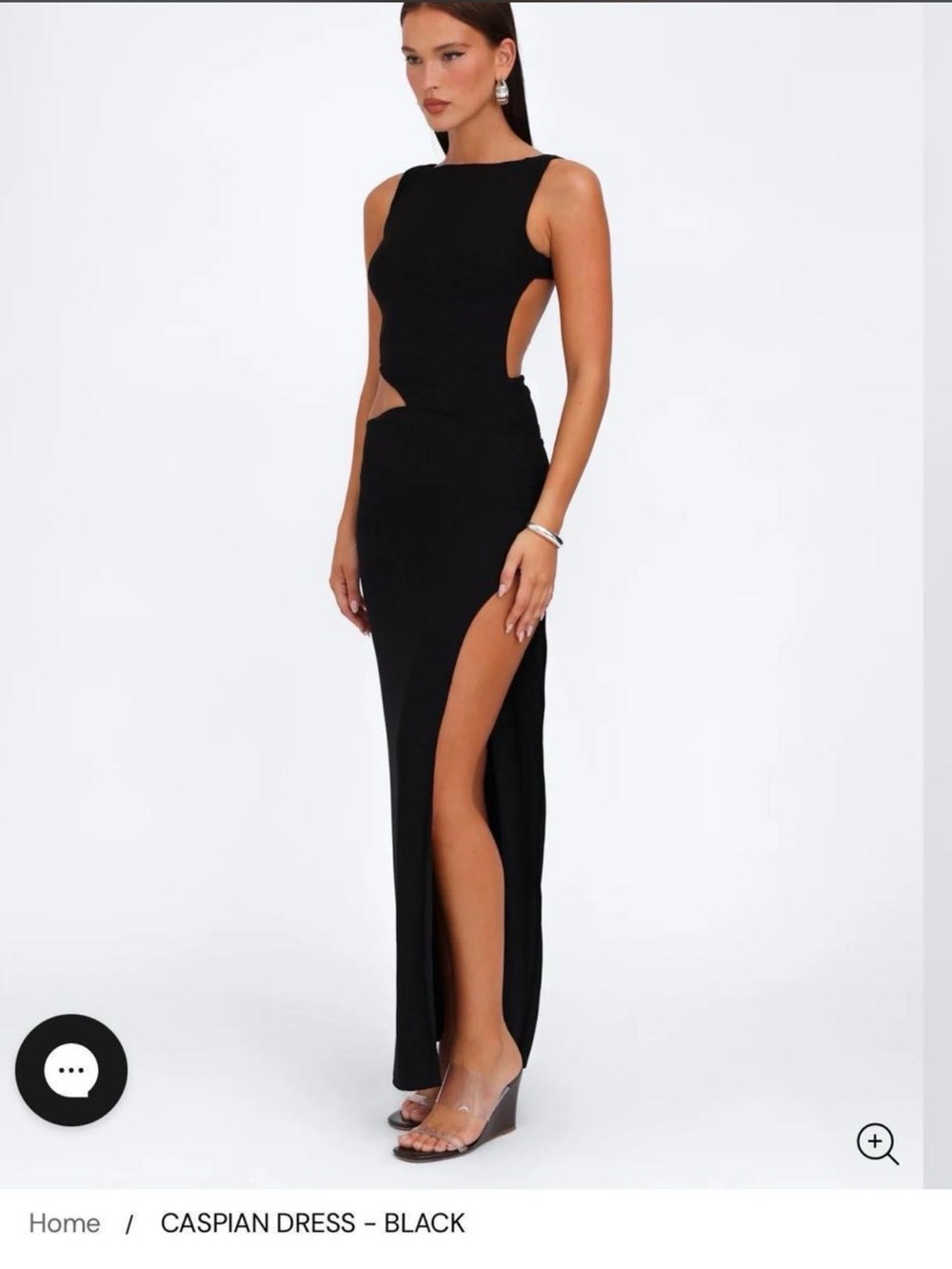 Tiger Mist Black Cutout Maxi Dress with High Thigh Slit